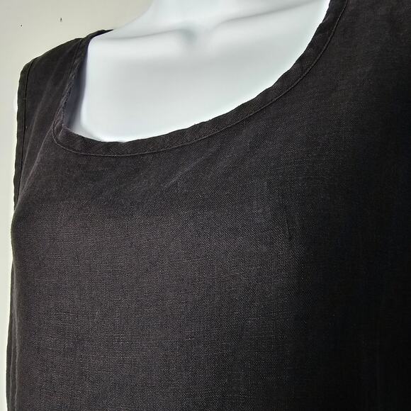 FLAX Black 100% Linen Tank Top SM Sleeveless Layering Blouse Made in Lithuania - Picture 2 of 8